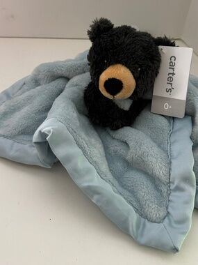 New Carter’s Teddy Black/Brown Bear Blue Security Blanket Lovey Nunu Plush